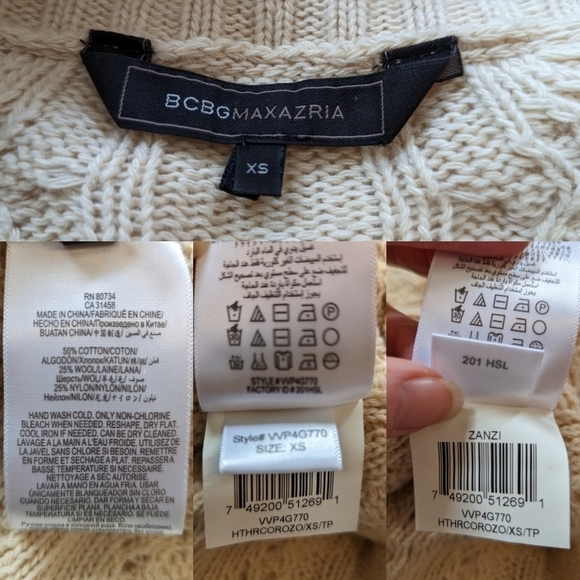 Bcbgmaxazria knit zippered cardigan sweater zanzi cream xs - Picture 10 of 14